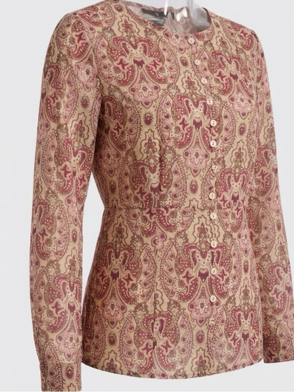 Paisley Button-Front Blouse in Beige & Mauve